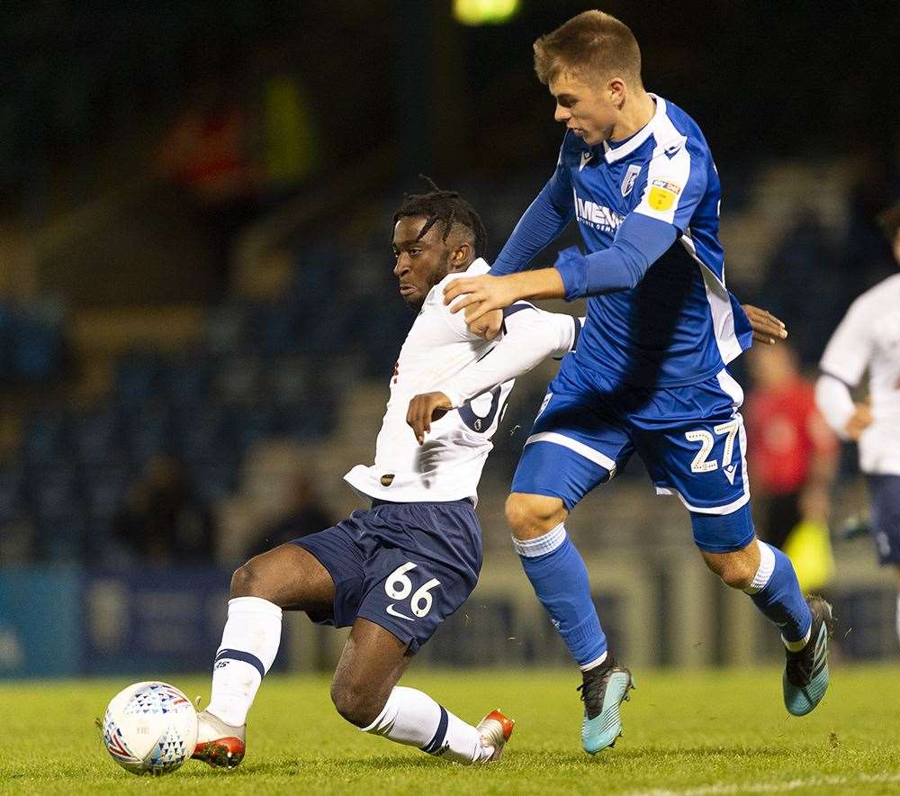 Gillingham vs Tottenham u21s action in the EFL Trophy Picture: Ady Kerry (21502782)