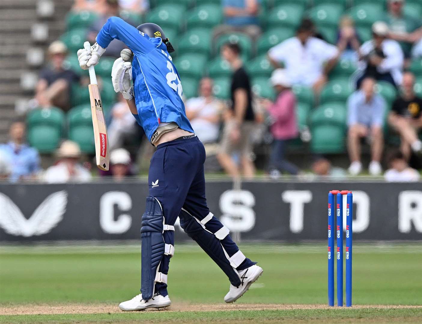 Kent’s Matt Parkinson took a blow to the helmet when batting against Middlesex. Picture: Keith Gillard