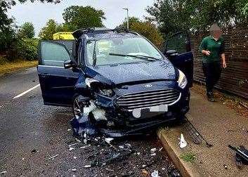 The cars involved in the crash yesterday in Lower Rainham Road, Twydall. Picture: Kent Police