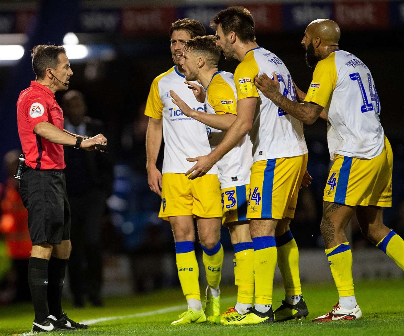 Protests continue to referee Keith Stroud but the appeals are in vain Picture: Ady Kerry