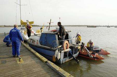 The motor cruiser is brought into Queenborough