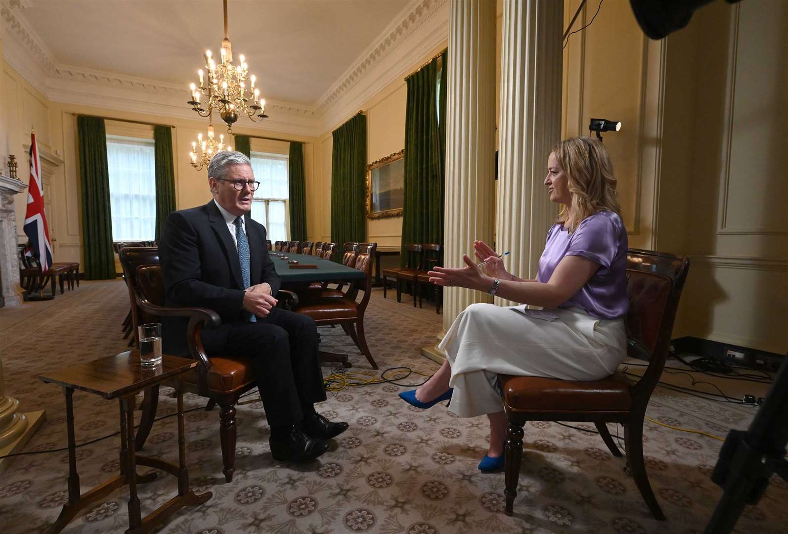 For use in UK, Ireland or Benelux countries only BBC handout photo of Prime Minister Sir Keir Starmer, during a ‘pre-record’ for the BBC 1 current affairs programme, Sunday With Laura Kuenssberg (Jeff Overs/BBC/PA)