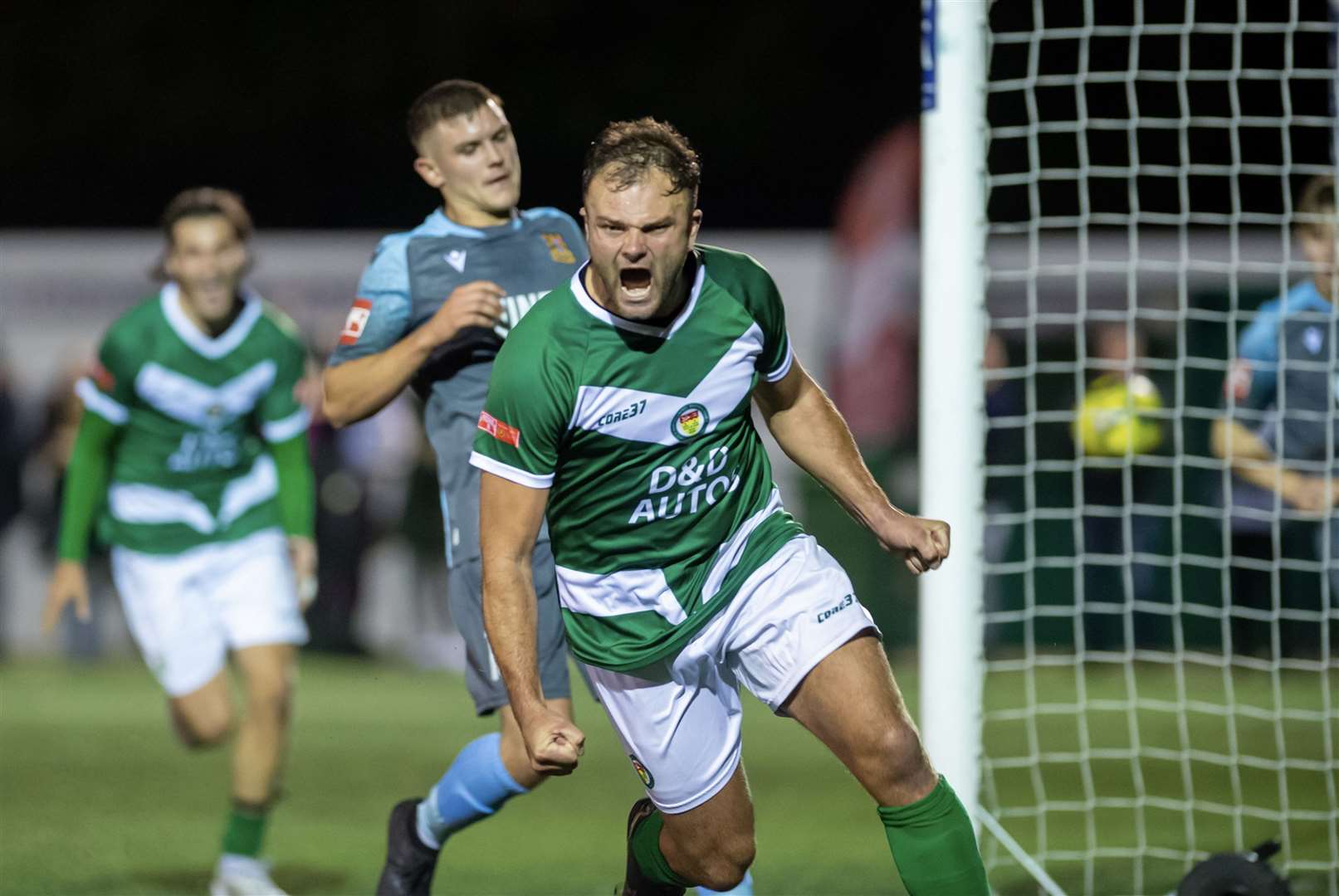 Gary Lockyer celebrates his late winner against Three Bridges. Picture: Ian Scammell