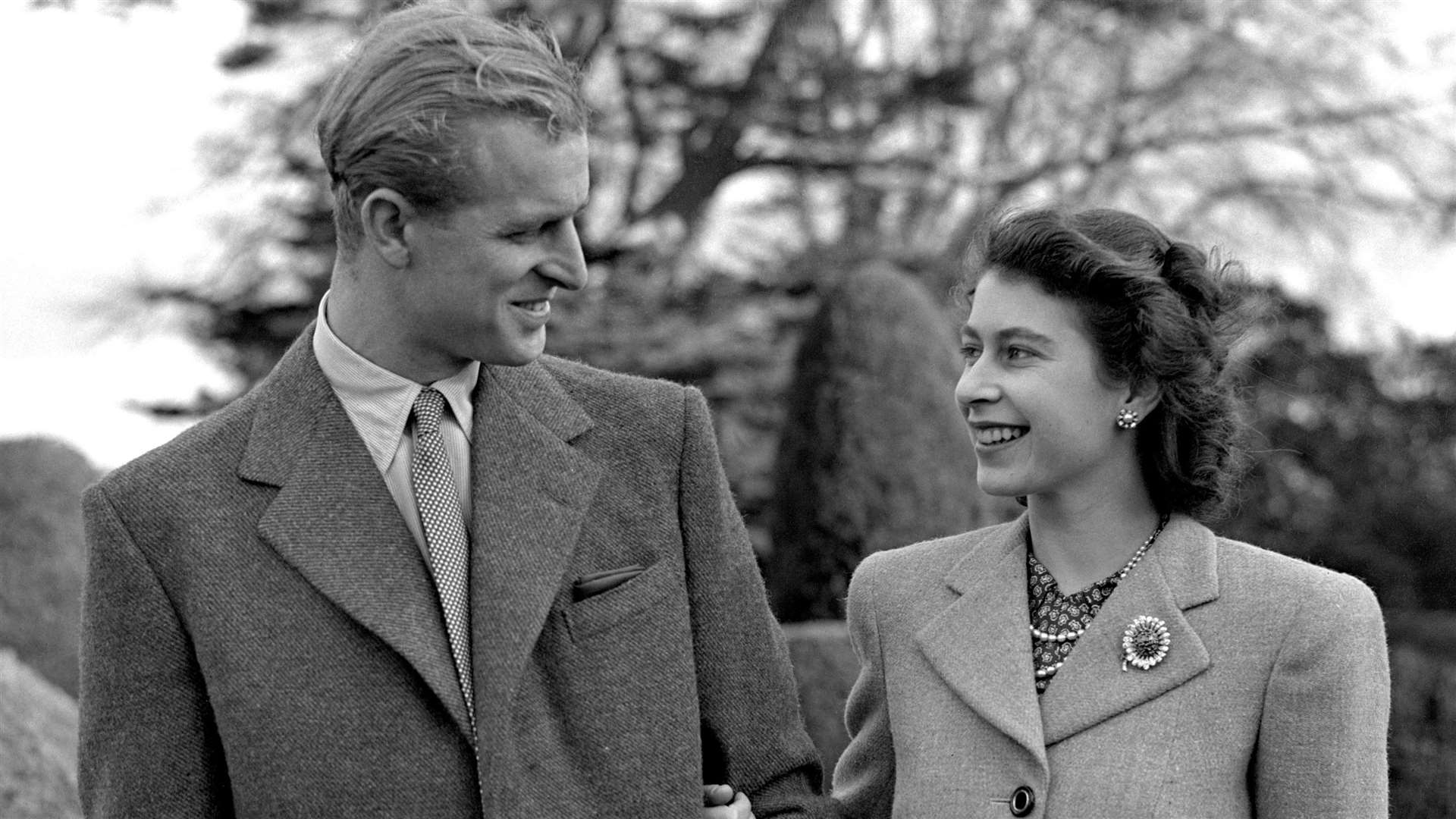 Princess Elizabeth in 1947 enjoying a stroll with her husband, the Duke of Edinburgh, at Broadlands (PA)