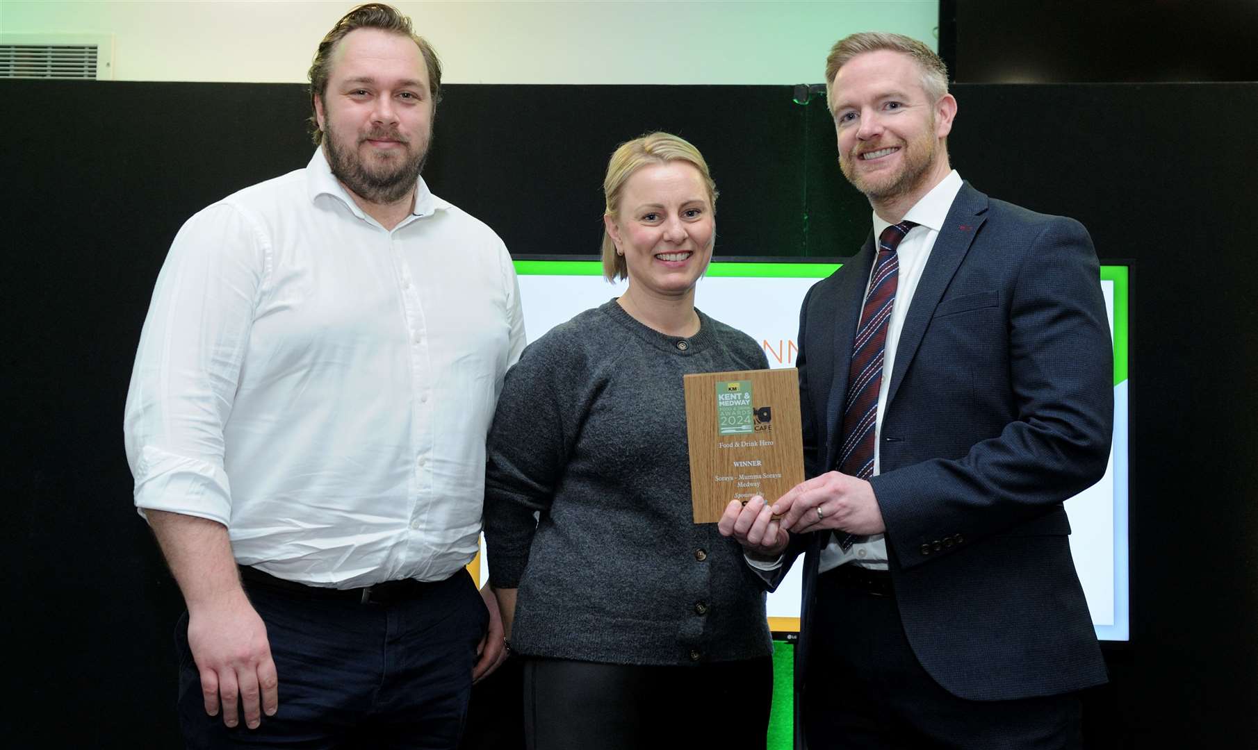 Food & Drink Hero Soraya, of soul food truck Mumma Soraya, was unable to attend so (left to right) Alex Redwood, Kerry Campbell and Joe Walker accepted the award on Soraya’s behalf. The truck can be found outside The George pub on City Way in Rochester and is run by Soraya and her partner Bobby, with food based on recipes passed down by Soraya’s father and aunties. Picture: Simon Hildrew