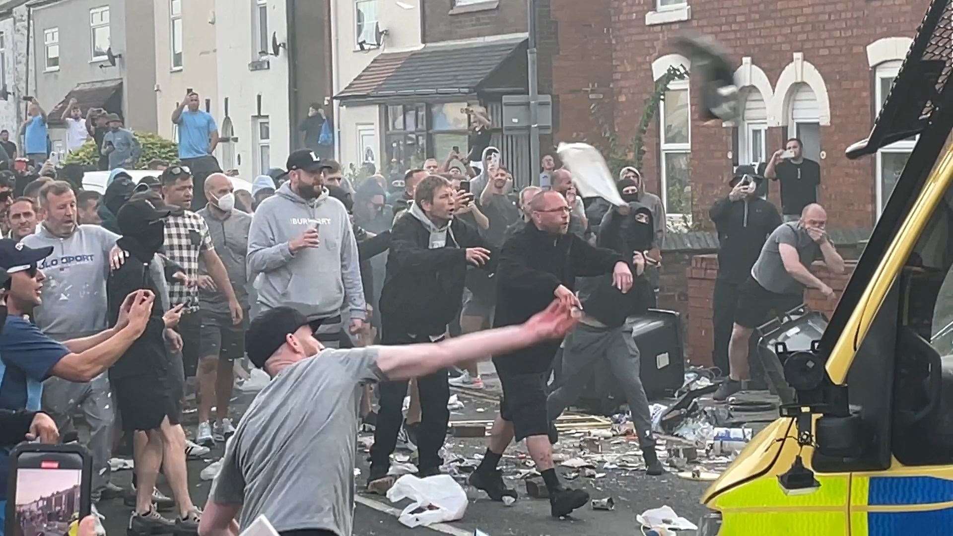 Violence at the Southport protest, which saw a police van set alight (Richard McCarthy/PA Wire)