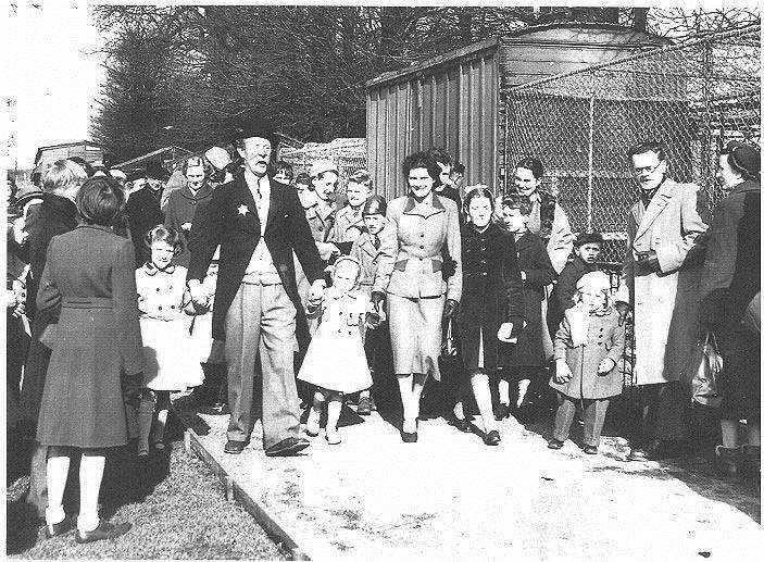 Mr Pastry, aka Richard Hearne, at the season opening of Maidstone Zoo in 1951