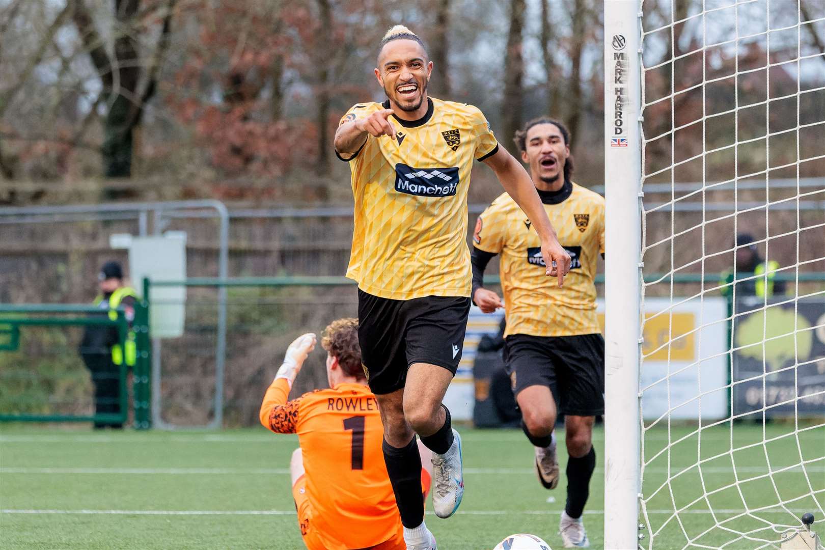 Matt Bentley celebrates after scoring on his final Maidstone appearance in the 3-1 win at Tonbridge. Picture: Helen Cooper