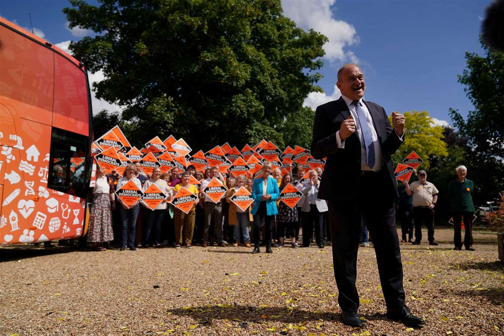 Sir Ed joined by a large crowd of Liberal Democrats supporters at the campaign launch. Picture: Jacob King/PA