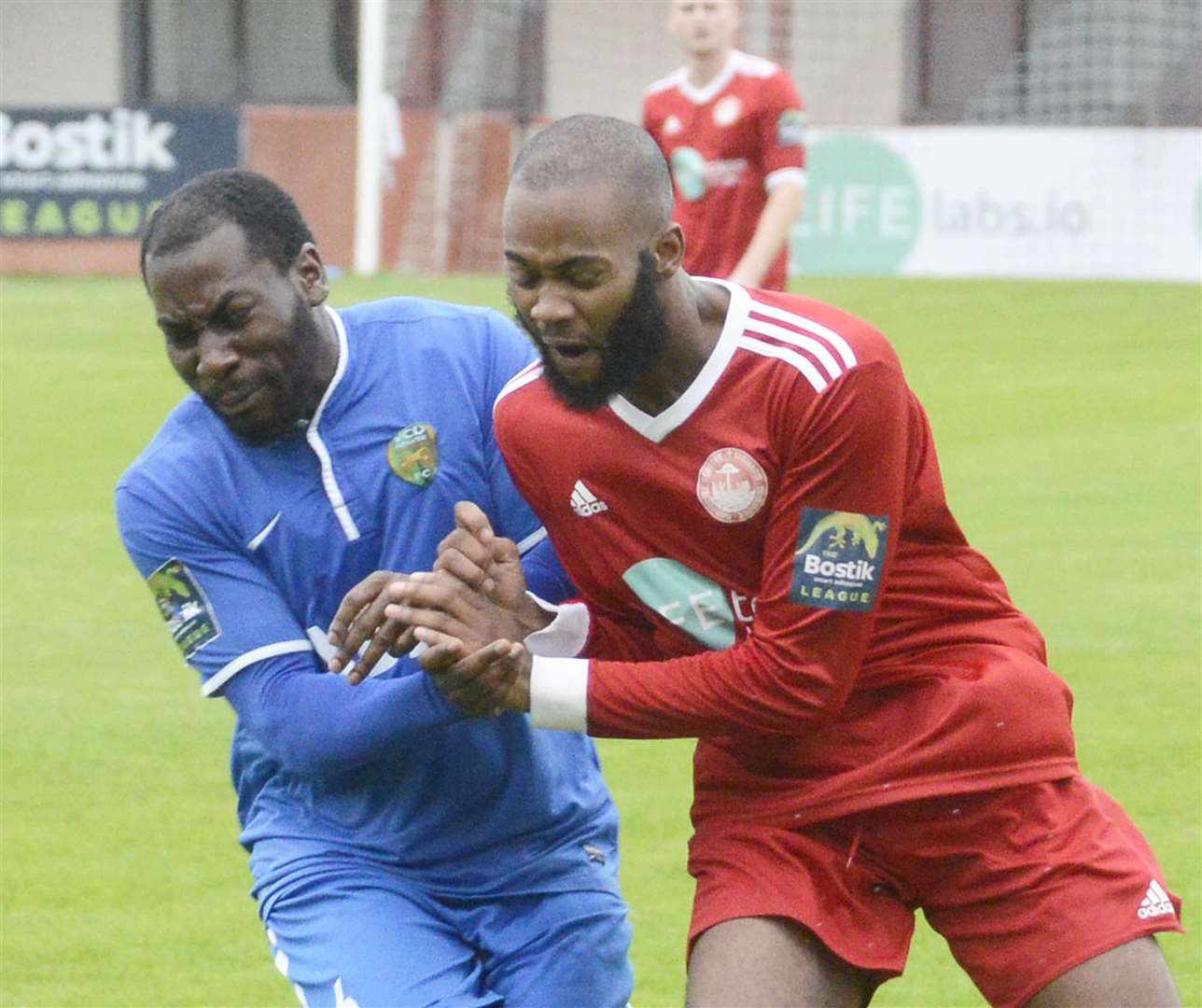Zak Ansah, right, led Hythe to victory over VCD Picture: Paul Amos