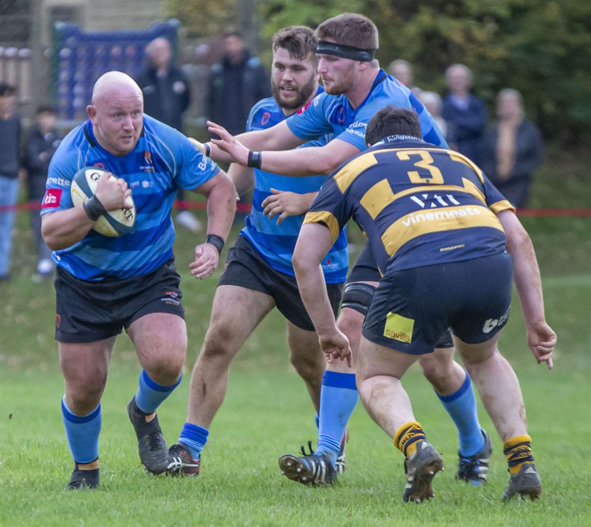 Canterbury's Danny Herriott (light blue) takes on Sevenoaks. Picture: Phillipa Hilton