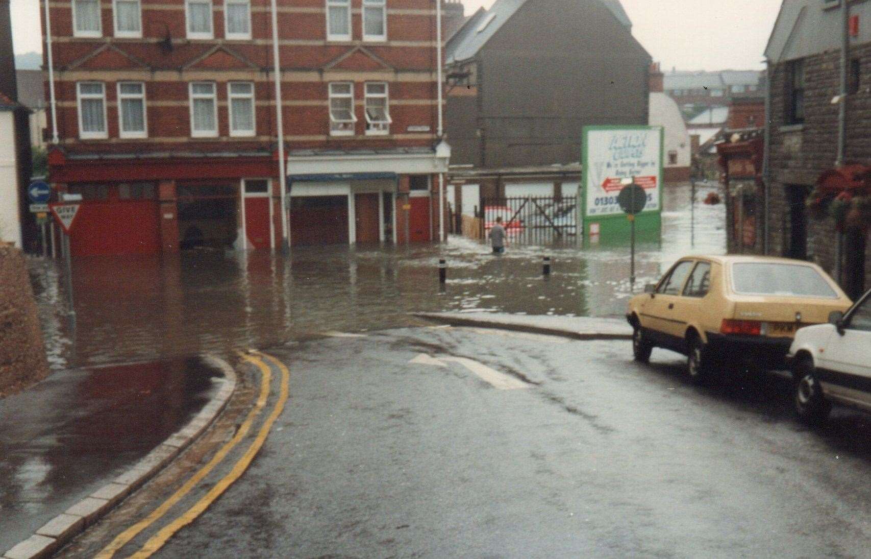 Flood waters seen from St John’s Church Road in 1996. Picture: Alan Taylor