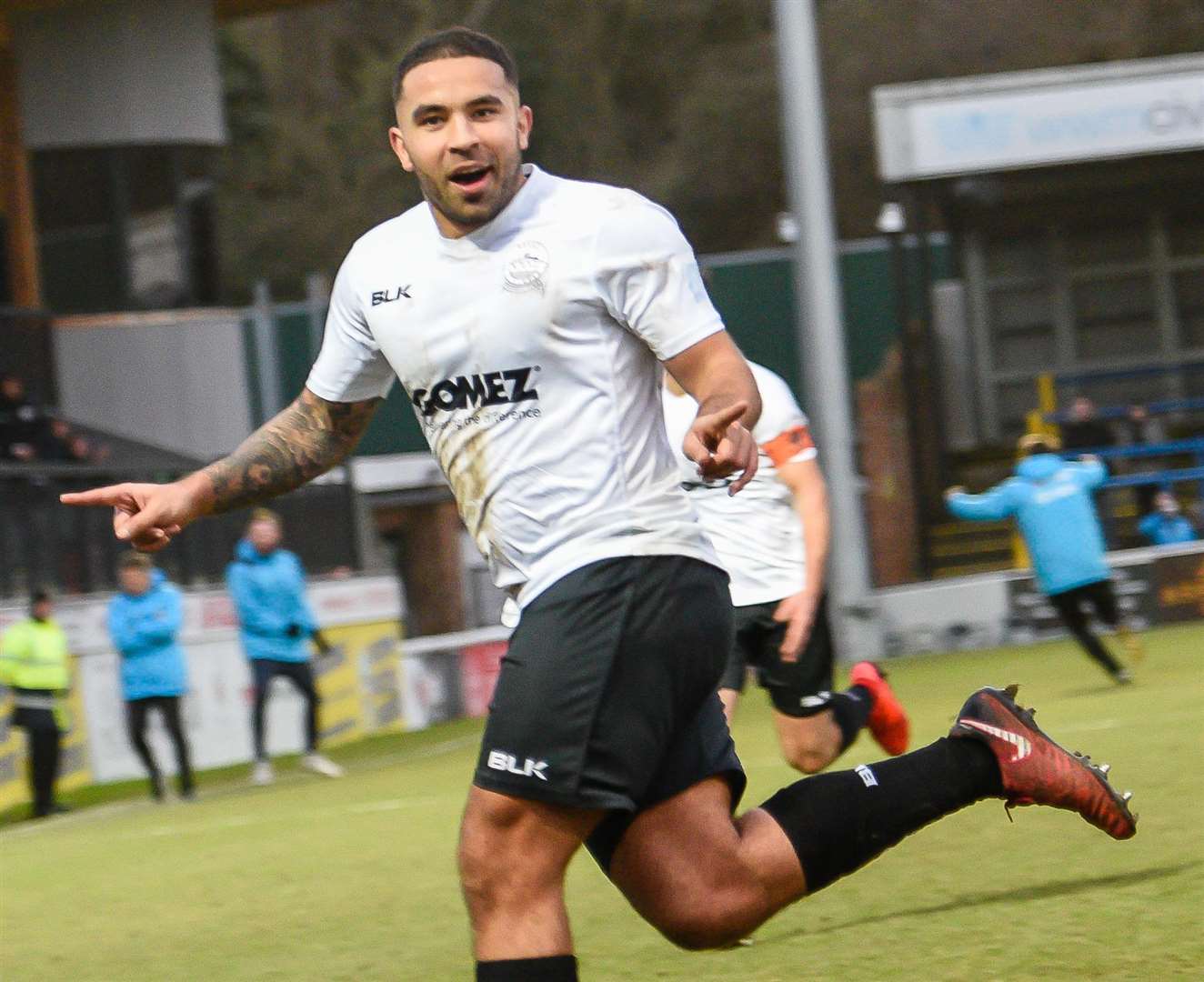 Jai Reason celebrates his spectacular strike for Dover Picture: Alan Langley