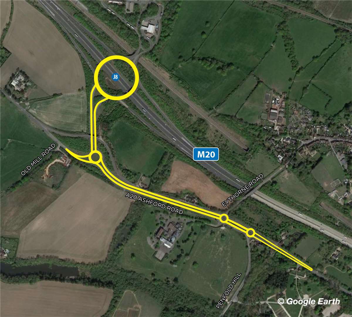 A temporary clearway between the A20 Ashford Road, Eyhorne Street, Penfold Hill has been introduced