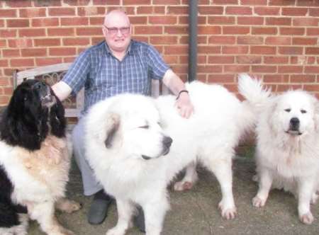 Les Clinton with his three dogs