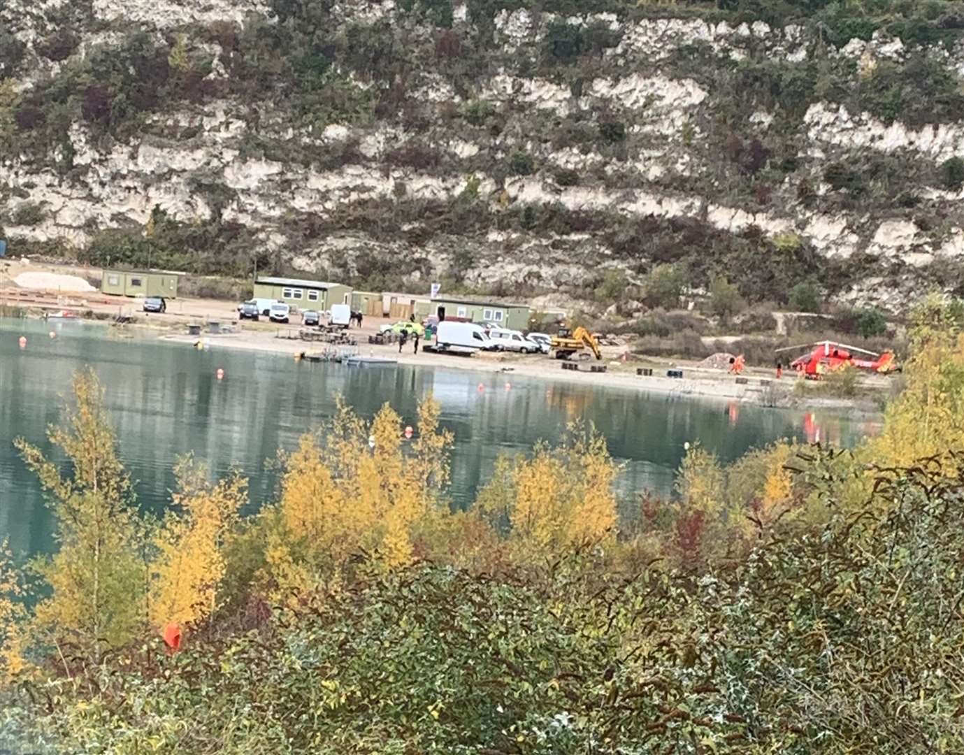 The London Air Ambulance at the scene at St Andrews Lakes on Saturday. Picture by Simon Ainsworth