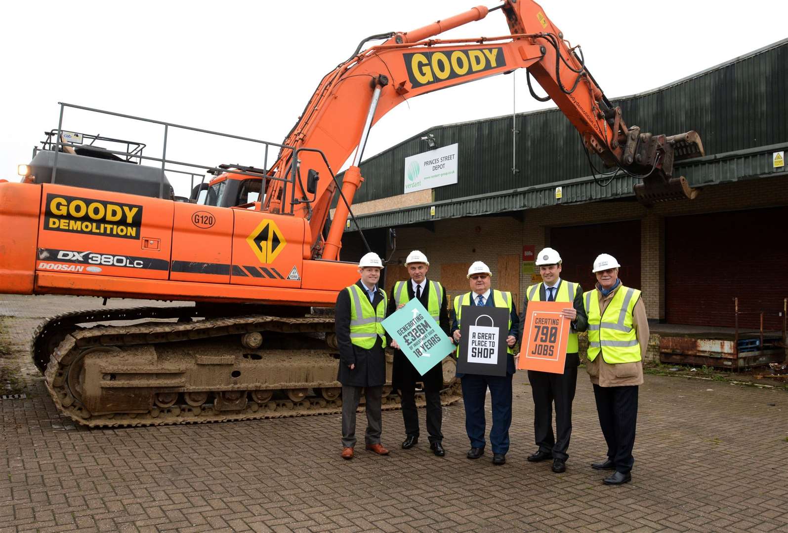 From left, Cllr James Hunt, Richard Upton, former council leader Andrew Bowles, Quinn Estates chief executive, Mark Quinn and former-Cllr Mike Cosgrove at the start of the first phase of the Spirit of Sittingbourne development