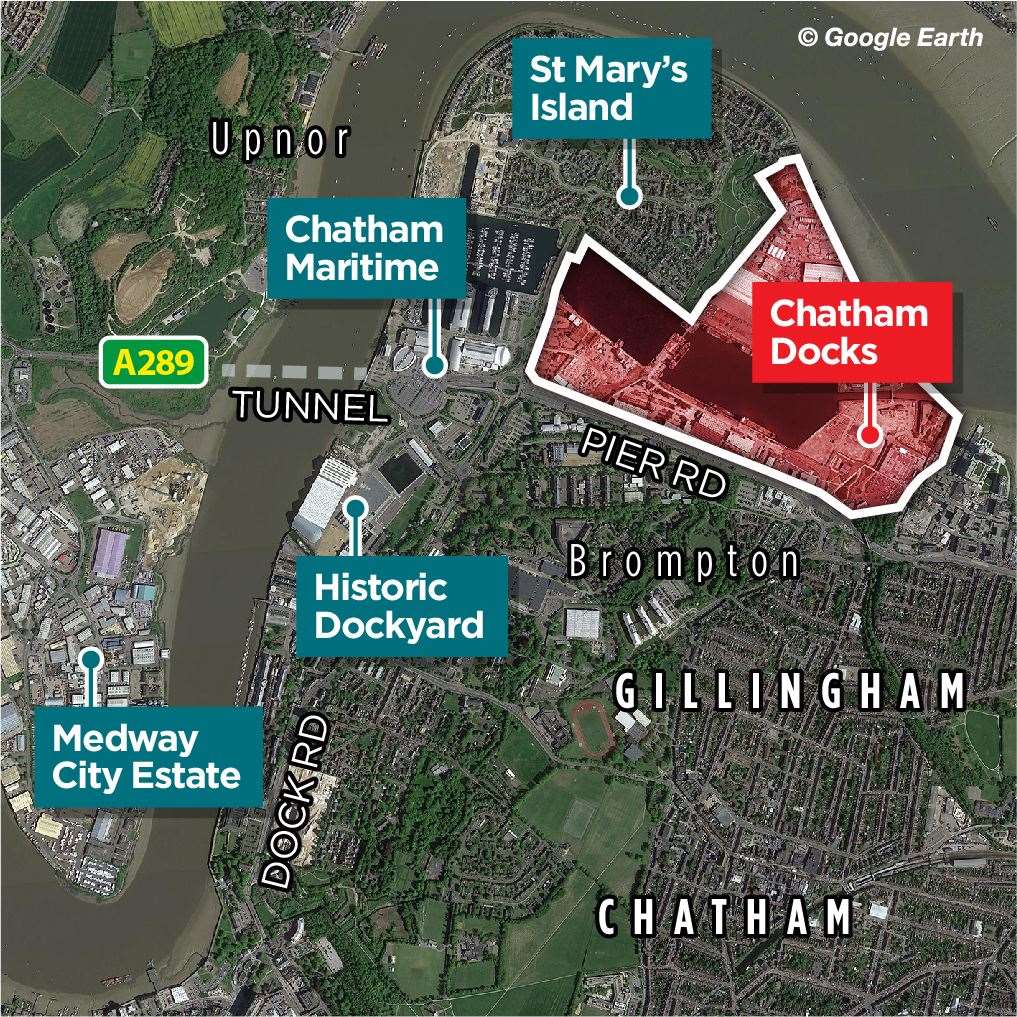 Map showing where Chatham Docks is located on the former naval base