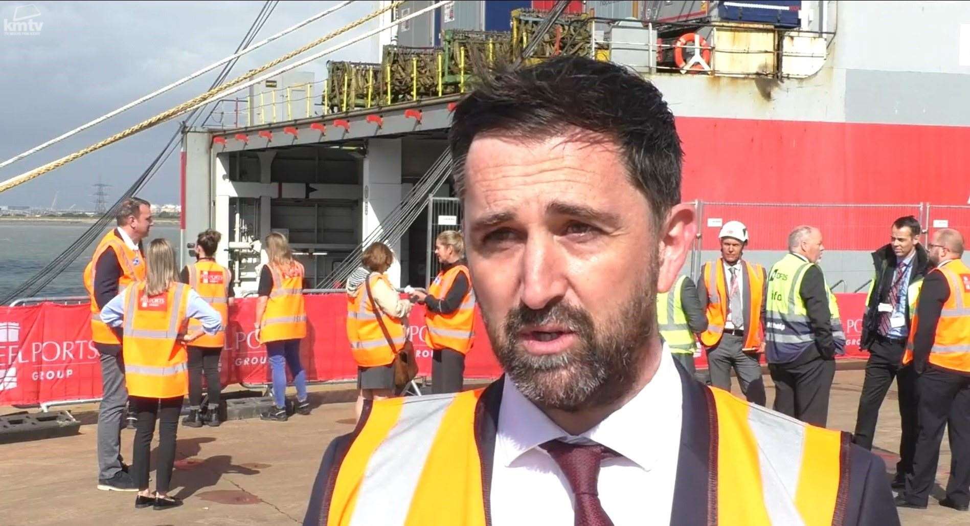 Peel Ports ports director Richard Goffin on the dockside at Sheerness as the new DFDS ferry Maxine Douglas is loaded with trailers before sailing to Calais. France. Picture: KMTV