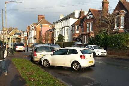 The car hit another vehicle near a bus stop in Whitstable Road