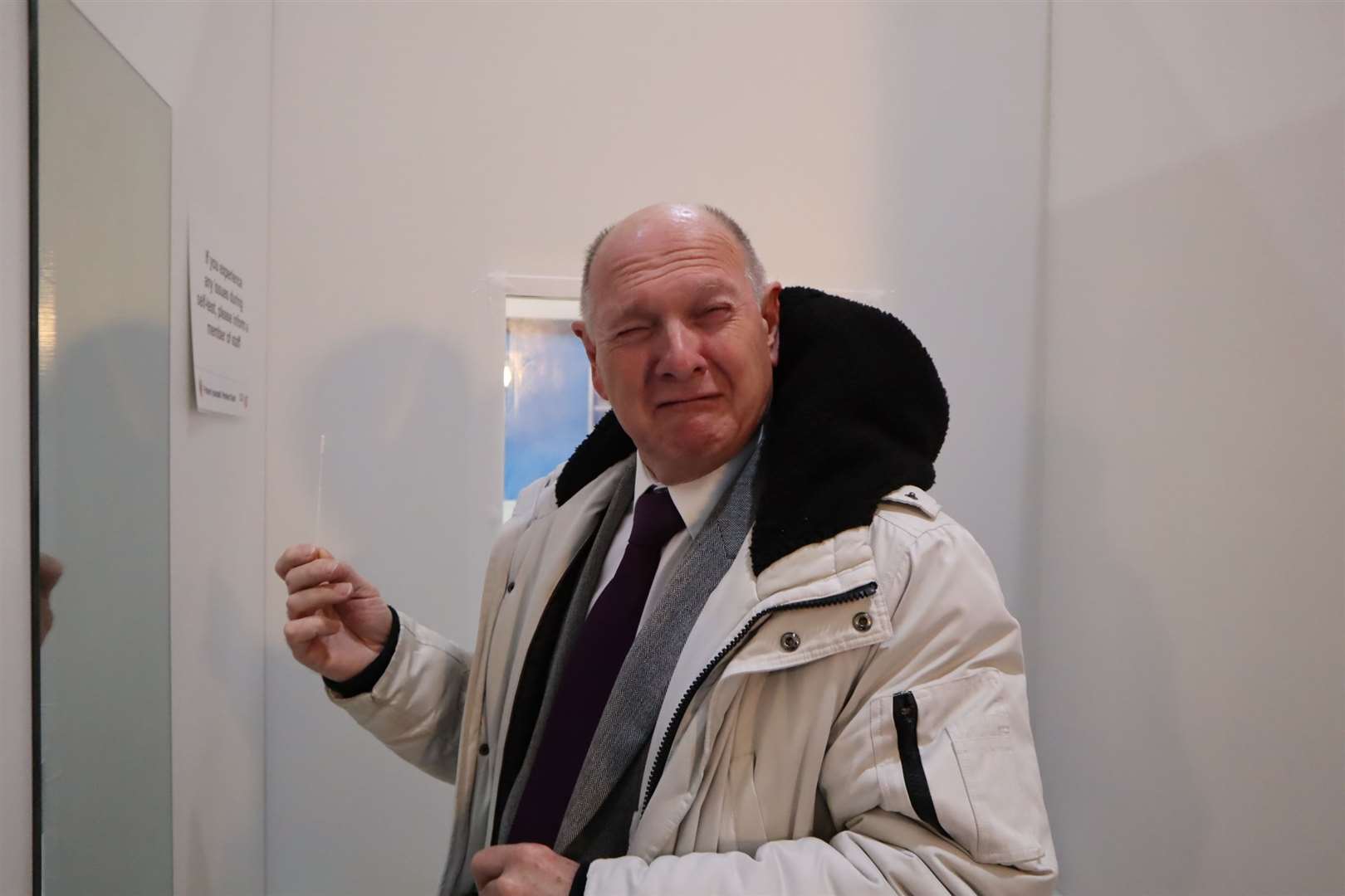 Reporter John Nurden takes a Covid test at Sheerness East Working Men's Club, Halfway