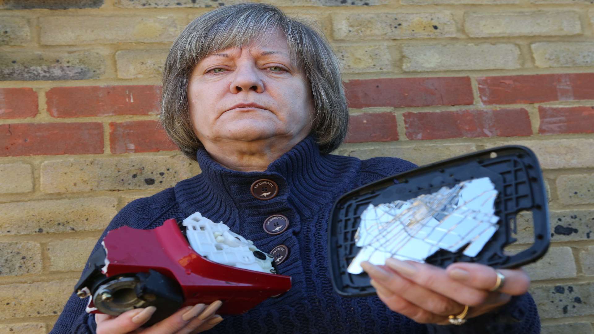 Jannine Eley with the remnants of a wing mirror