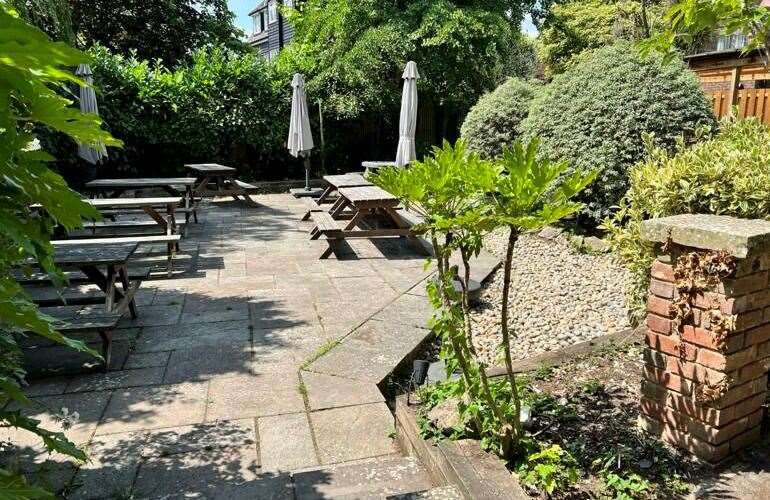 There’s plenty of space for a pint in the sun in the beer garden. Picture: Sibley Pares