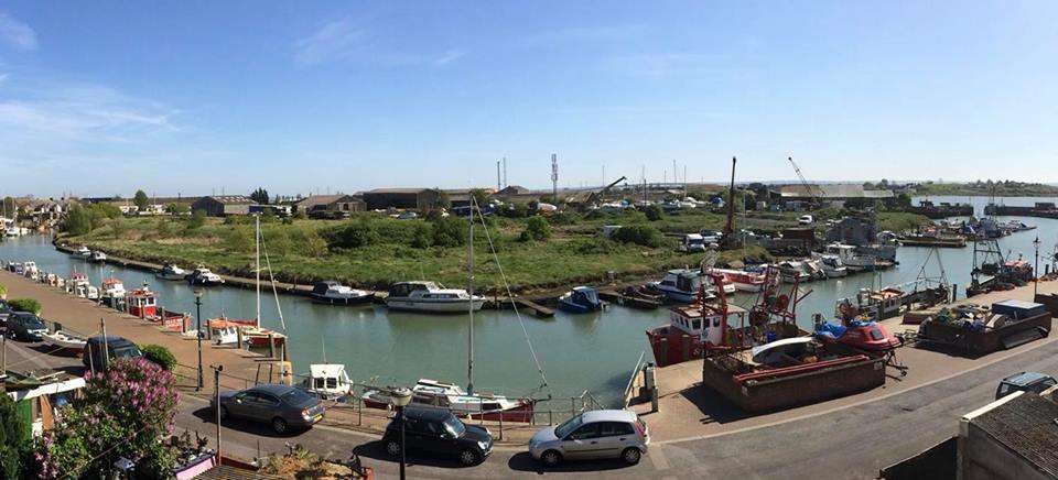 Aerial shot of the affected moorings at Queenborough Creek. Picture: Mark Kennedy