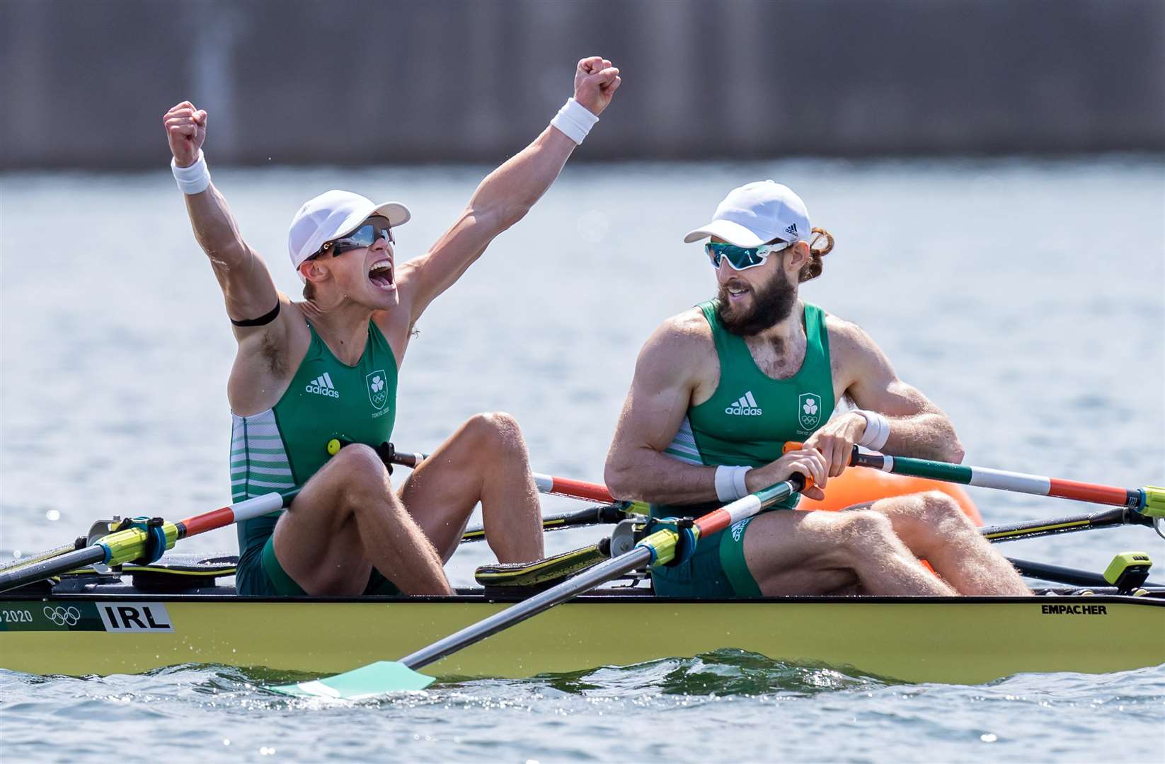 Fintan McCarthy and Paul O’Donovan celebrate victory in the lightweight men’s double sculls (Danny Lawson/PA)