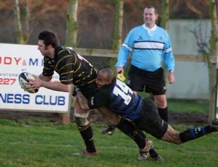 Hat-trick hero Pat Sykes scores the second of his three tries. Picture: JASON DODD