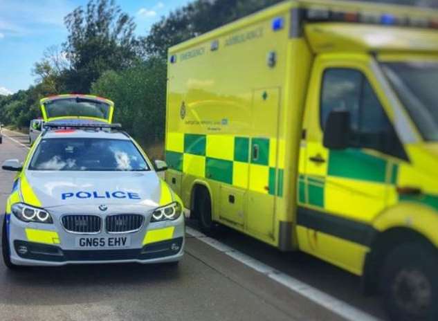 Police and secamb are at the scene. Stock image