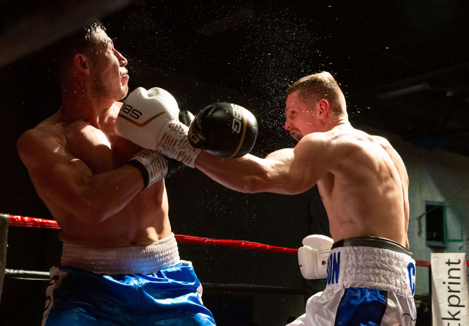 Faversham's Alex Branson-Cole goes on the offensive against Fernando Valenica during his debut bout. Picture: Countrywide Photographic