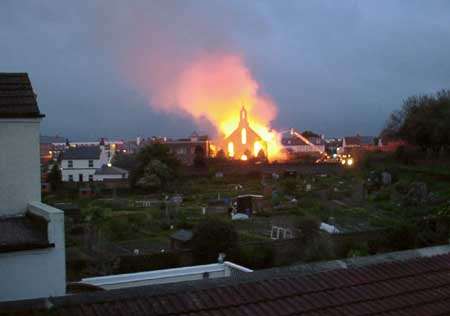 The scene at the height of the fire. Picture: ANDY FULLER