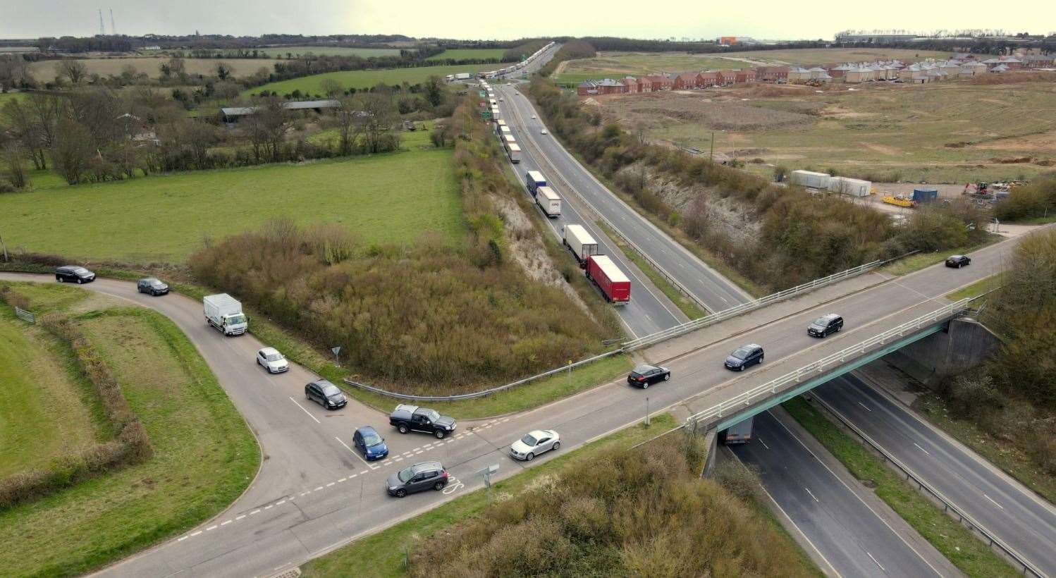 HGVs trailing back several miles from the port of Dover into Whitfield and Tilmanstone bypass on Saturday afternoon. Picture: Steve Reeve Photography