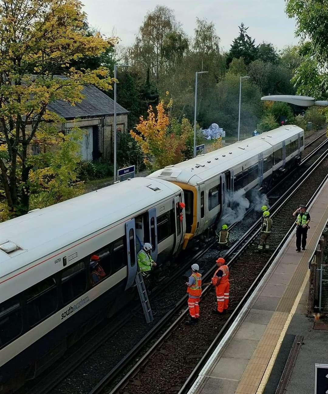 Emergency crews tackle to train fire at Bearsted. Picture: Trevor Page