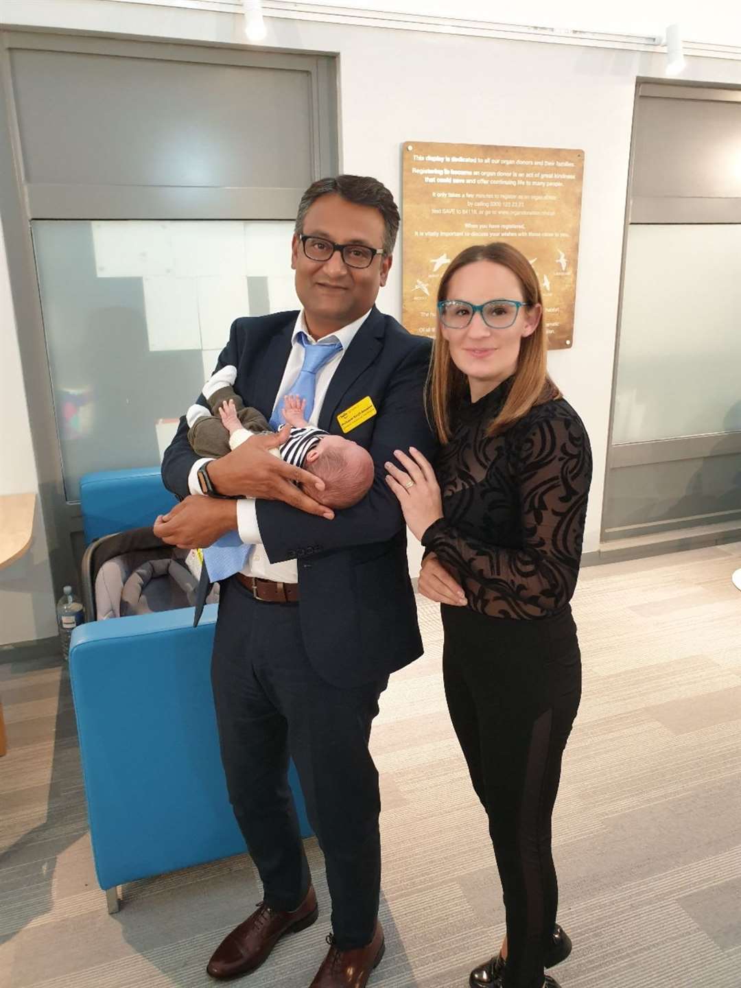 Professor Ranjit Akolekar, specialist and the Clinical Lead for Foetal Medicine at Medway NHS Foundation Trust, with Sheppey mum Eliza Dutuc and her 'miracle' son