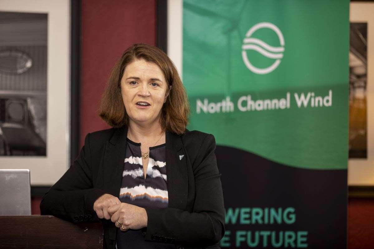 Niamh Kenny of North Channel Wind, outlining details on a new offshore renewable energy project proposed for Northern Ireland’s coastal waters at the Titanic Hotel in Belfast (Liam McBurney/PA)