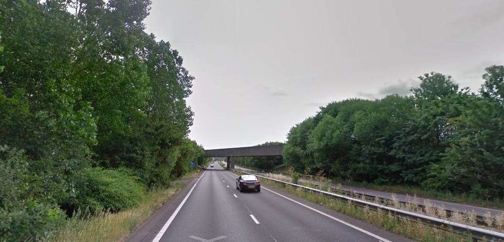 A car has reportedly left the road on the A2 near Canterbury. Photo: Google Street View