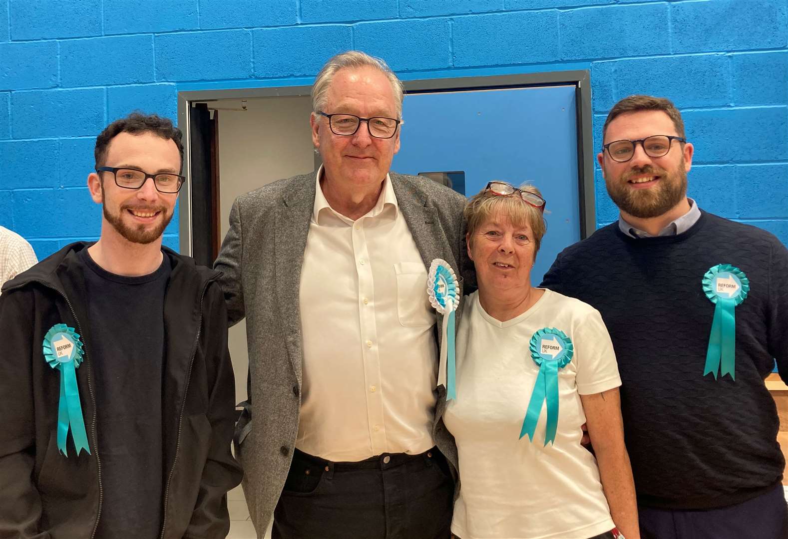 Dover and Deal Reform UK candidate Howard Cox (centre), who came second in the seat, is delighted with his party's performance