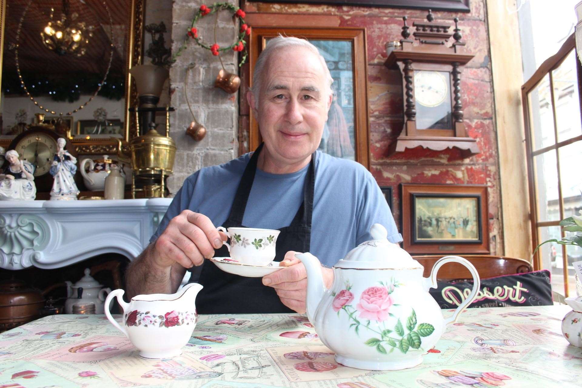 Stephen Jackson, owner of Jacksonwood tea room in Sheerness High Street, Sheppey, taking a break with a cuppa