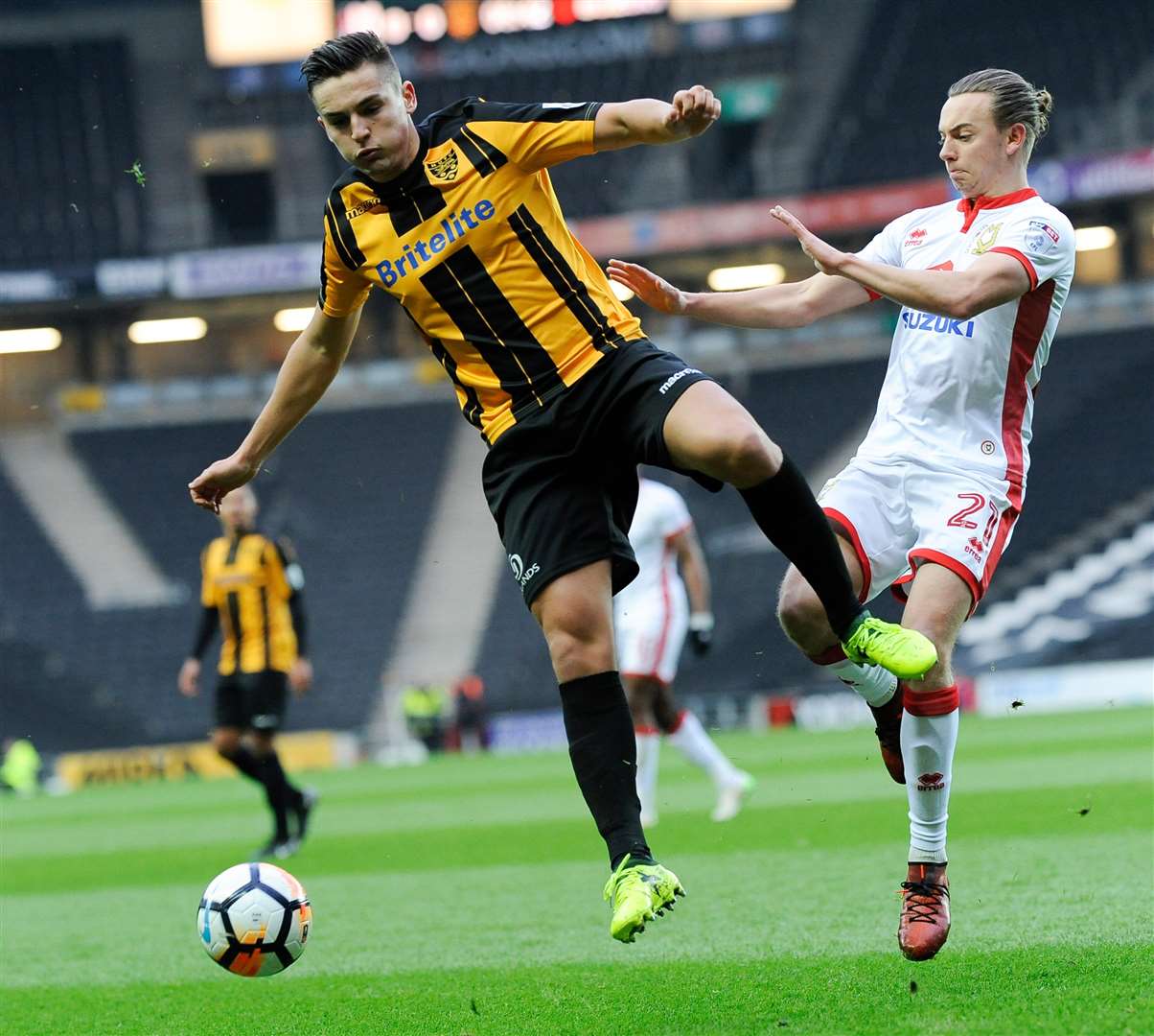 Maidstone's Josh Hare competes against Aiden Nesbitt. Picture: Ady Kerry