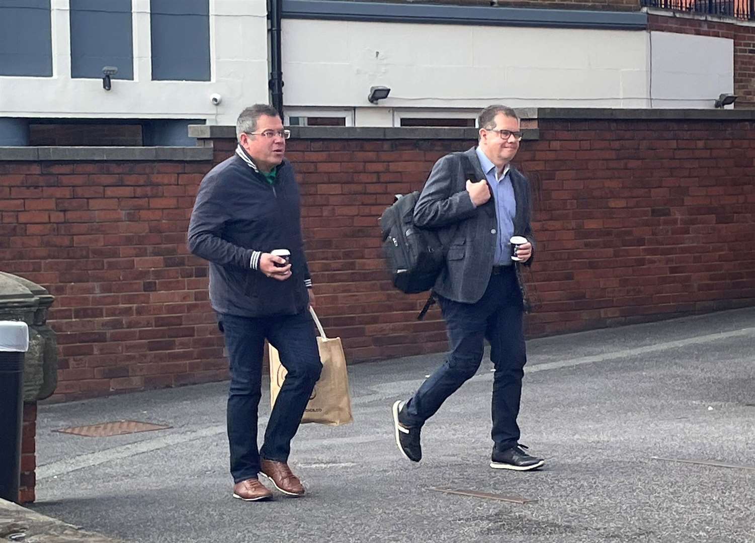 Gianpiero Celino (right), the father of David Celino, arrives at Wakefield Coroner’s Court for the second day of the inquest into his son’s death (Dave Higgens/PA)