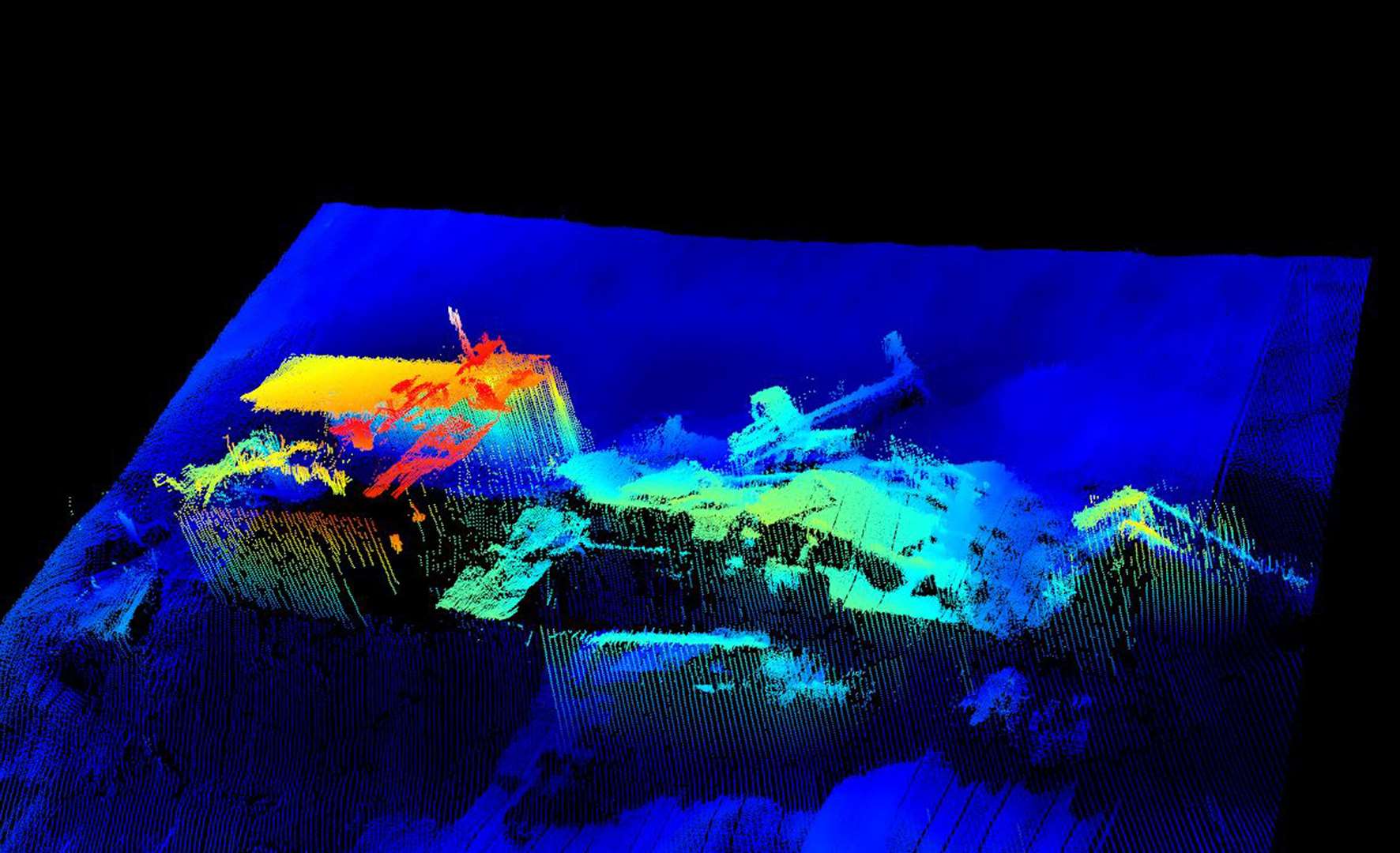 Multibeam echosounder graphic of the Luray Victory wreck. Photo: MCA