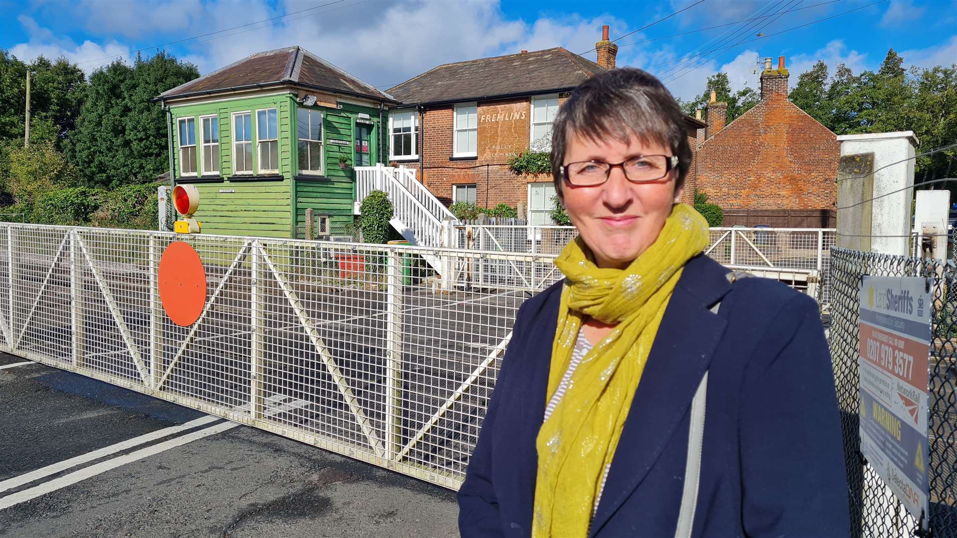Campaigner Claire Slater and the Chartham signal box
