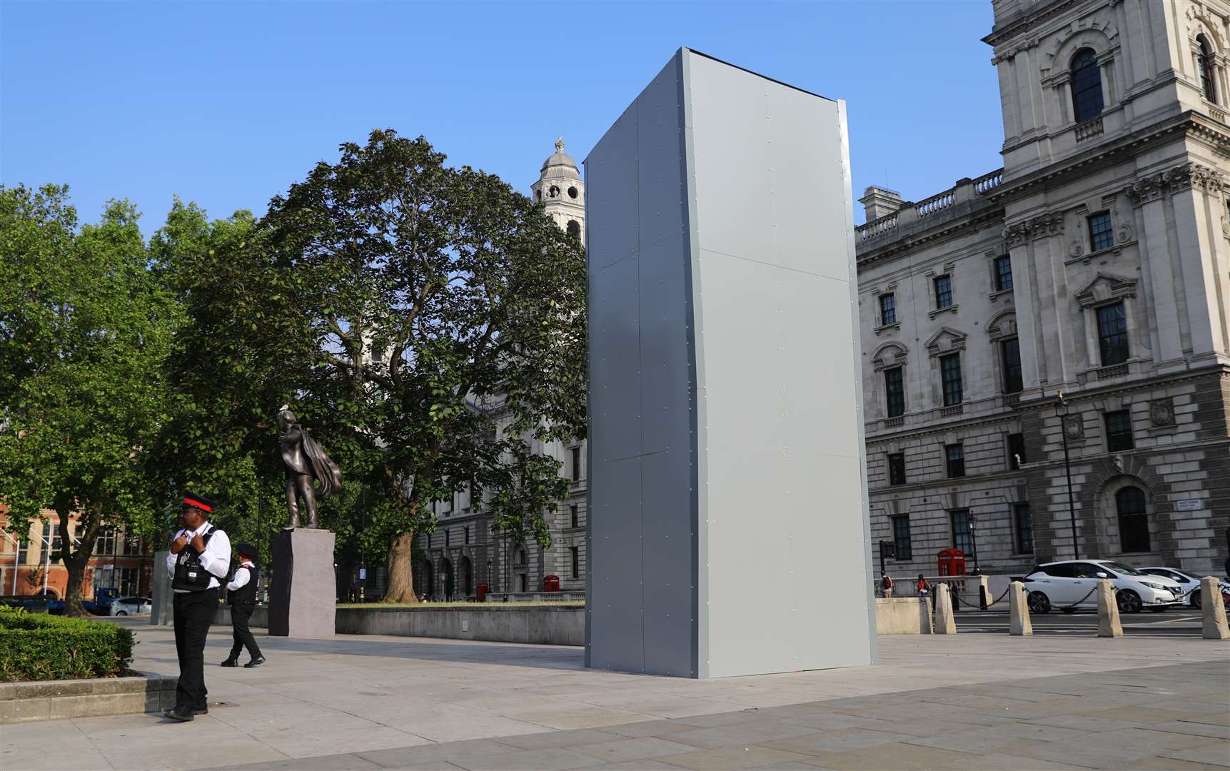 The boarded-up statue of Sir Winston Churchill (Aaron Chown/PA)