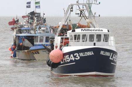 Whitstable Fishermen are joined by colleagues from around the Kent Coast for their protest at fishing quota's in Whitstable harbour