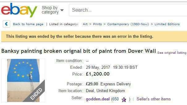 Profiteers at work: Paintwork, claimed to be from the Dover Banksy mural, was put up for sale on eBay