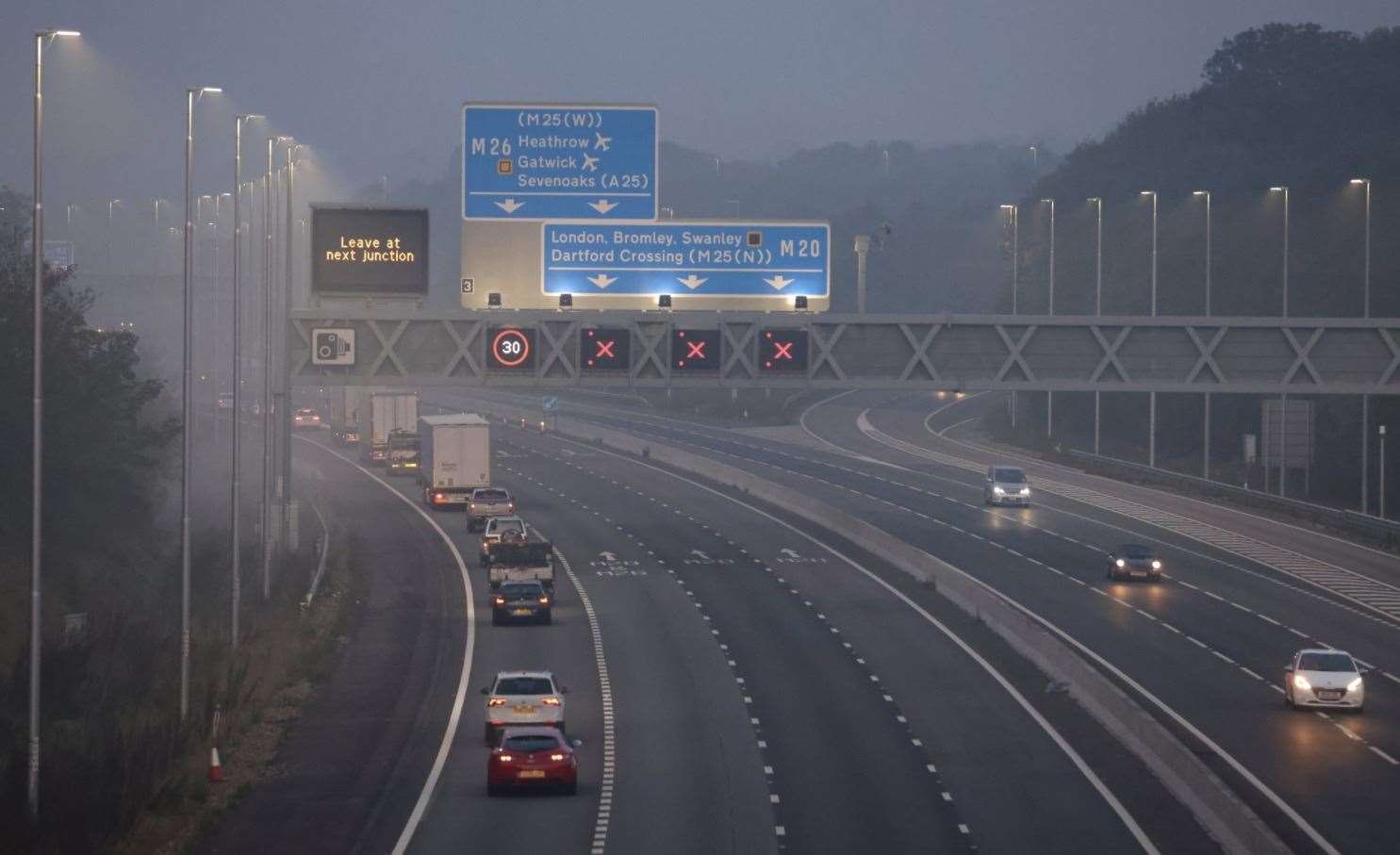 Traffic held on the M20 following the accident. Picture: UKNIP