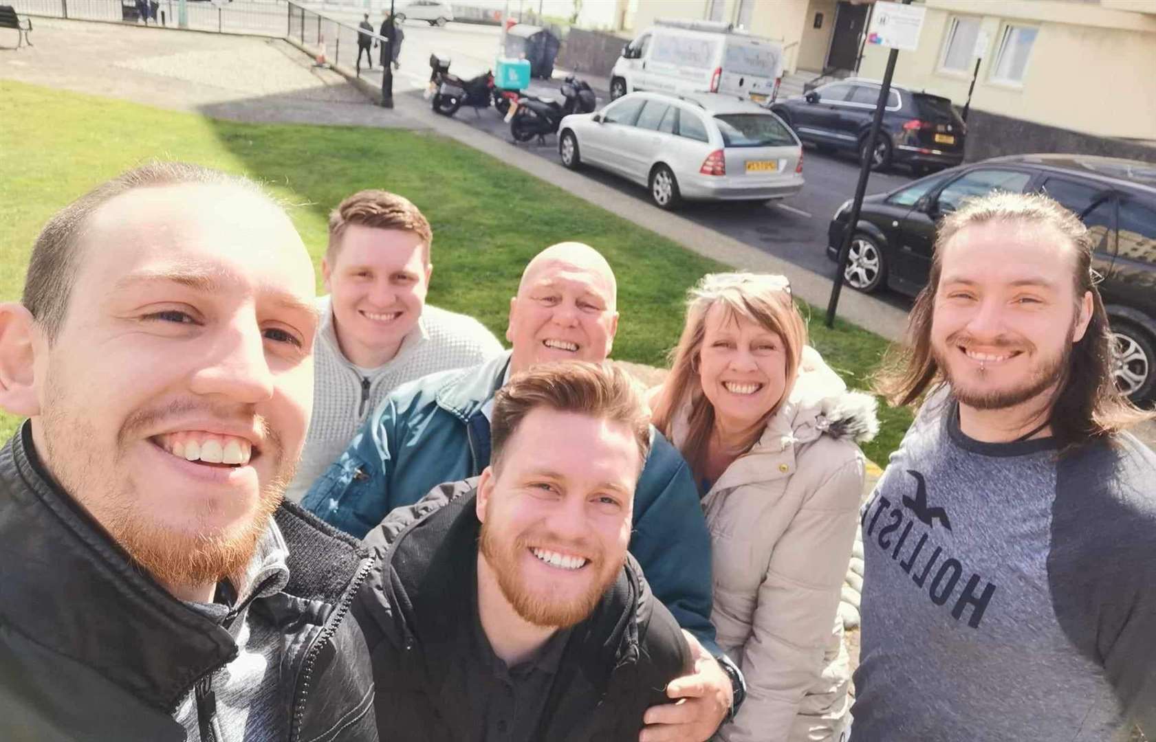Neil and Jacqui (centre) with their four sons, Jamie, Rees, Aiden and Sean. Picture: Jacqui Moxom