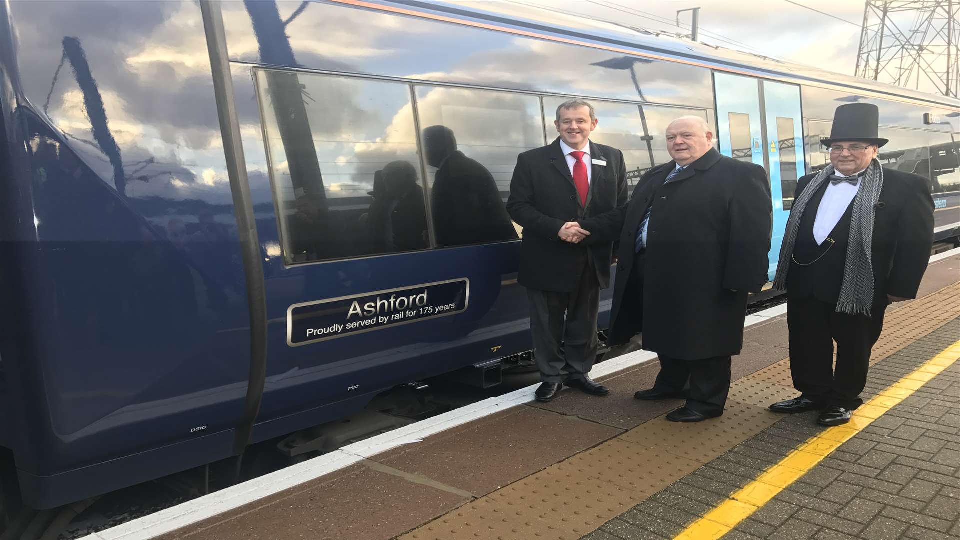 David Wornham, Cllr Gerry Clarkson and Jim Wells unveiled the specially named train.